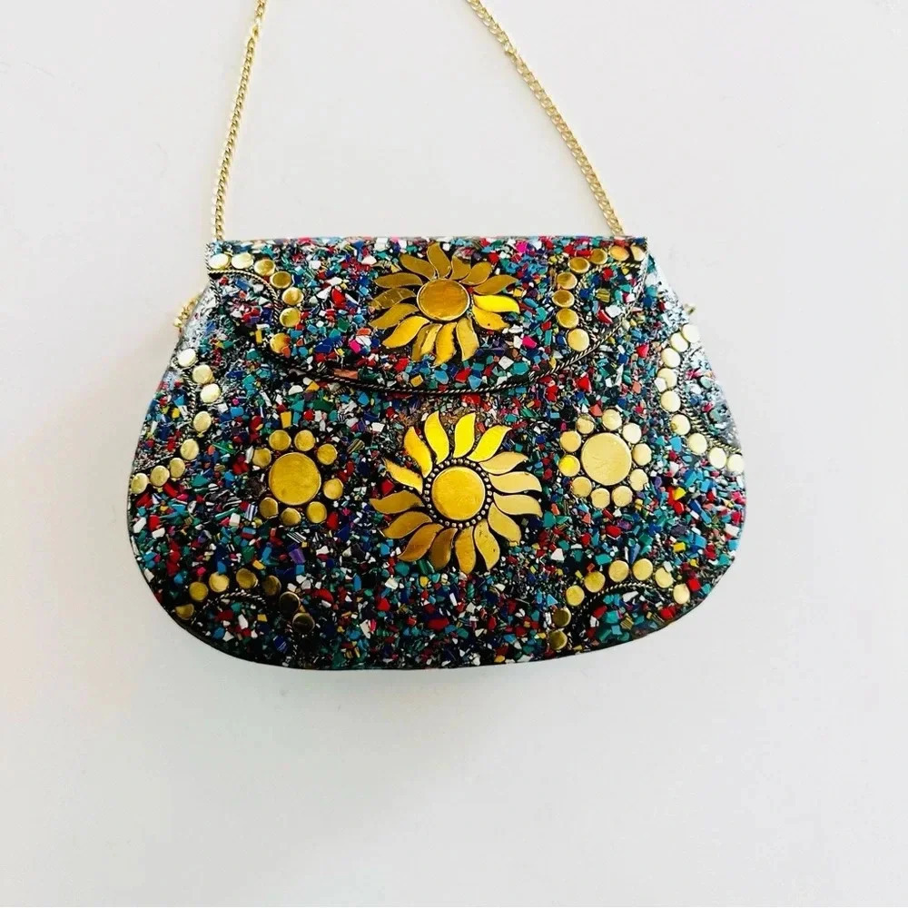 Ramla Bel Air Mosaic Bag | Sunflower | Hard Side Clutch |  NEW - Picture 8 of 8